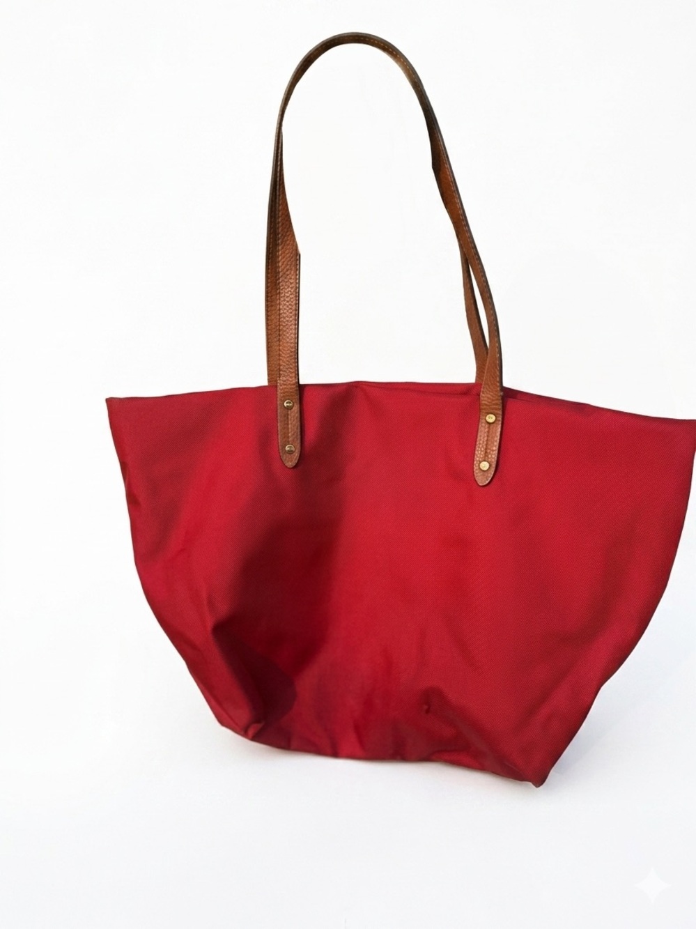 Ralph Lauren Red Tote with Brown Leather-Strap Handles - Picture 2 of 14
